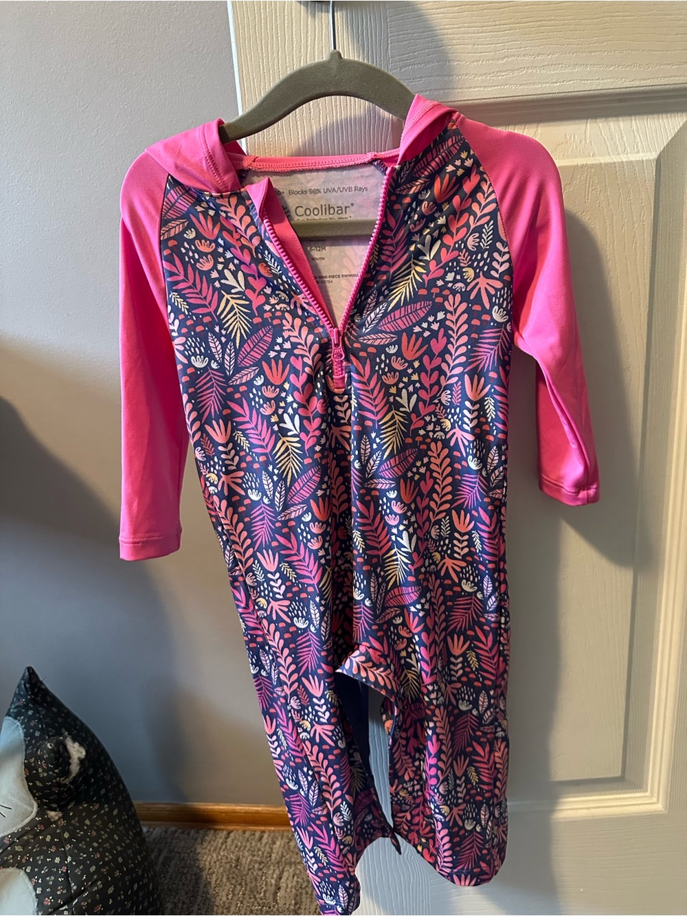 Coolibar Kids Pink & Navy Floral Hooded Rashguard One-Piece